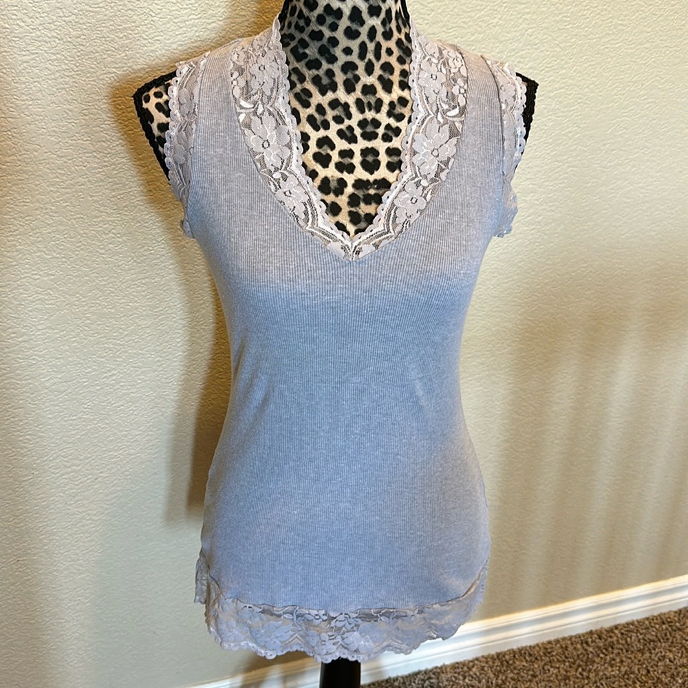 Women’s grey tank top with lace, size M